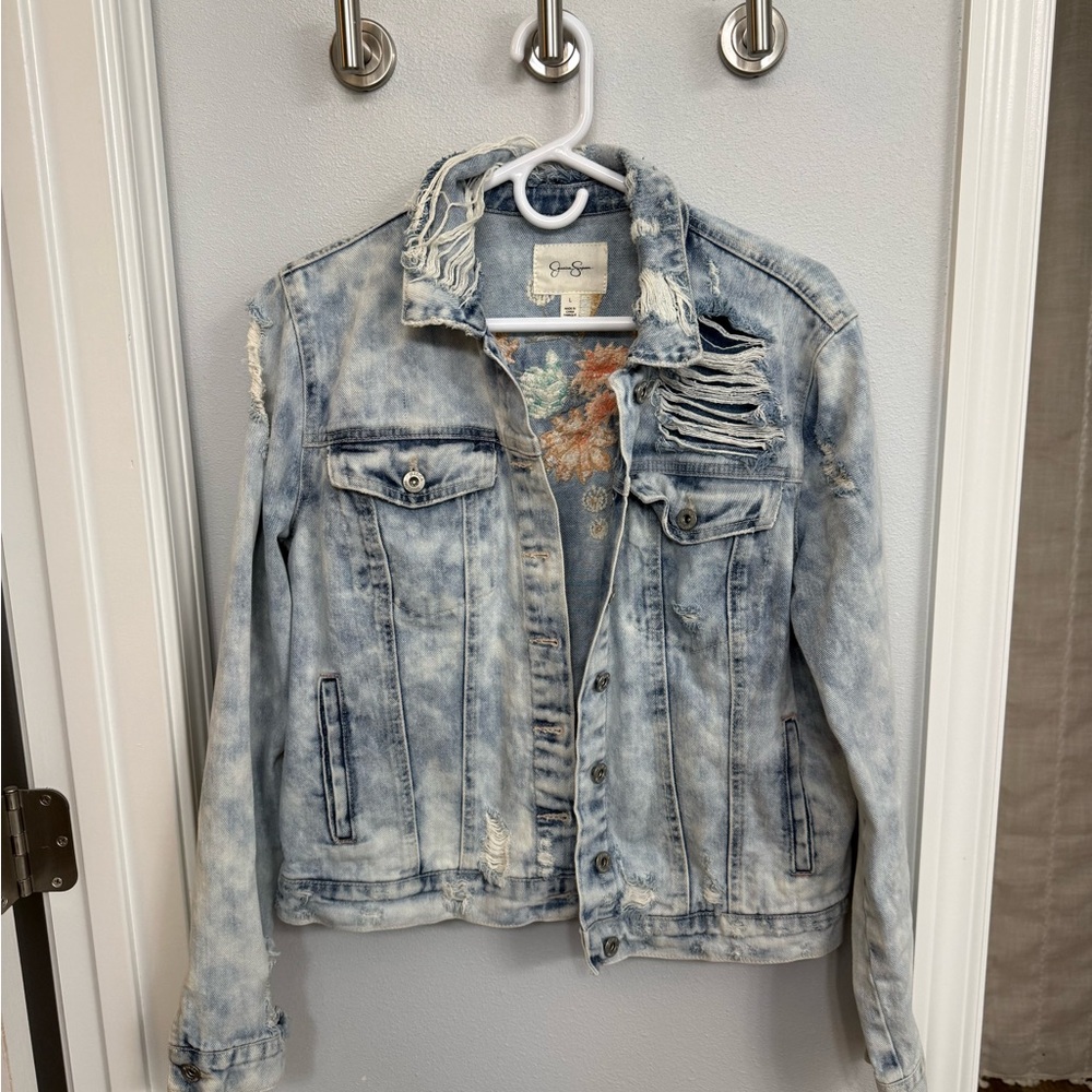 Jessica Simpson Distressed Denim Jacket - Light Blue